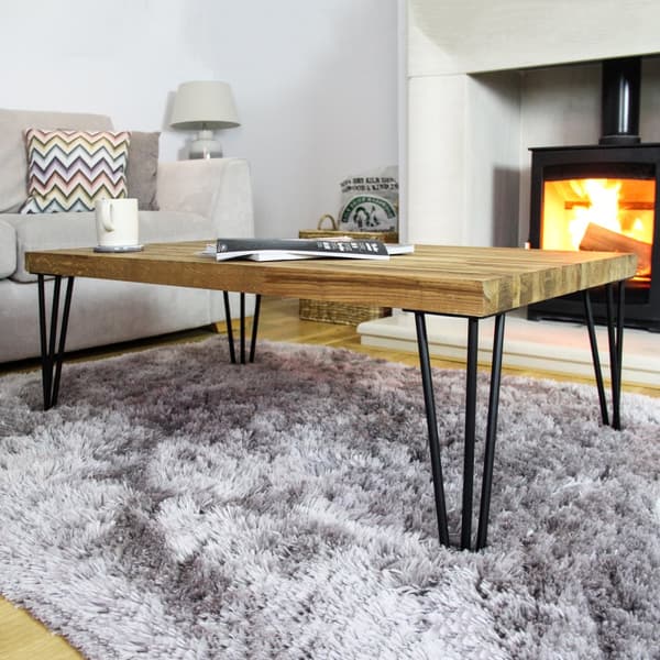 4 x 71 cm Hårnålben (Hairpin) SkiSki Legs™ bordben / stolben, 3 stænger á 10 mm i stål & gulvbeskytter