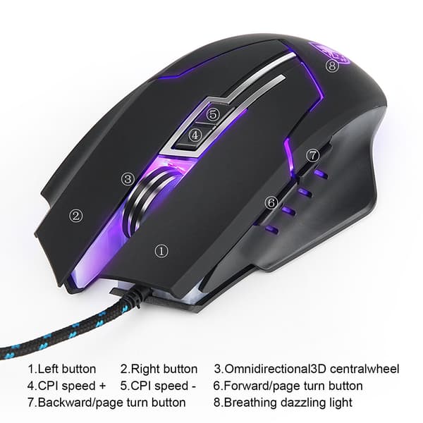 Sades Q7 USB Optisk Gamingmus Med LED, 7 Knappar