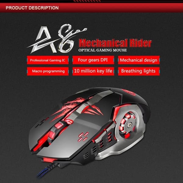 Apedra iMICE A8 Hög Precision Gamingmus USB 6 knappar 3200 DPI