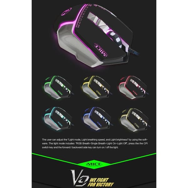 iMICE V9 Hög Precision Gamingmus USB 7knappar 4000 DPI