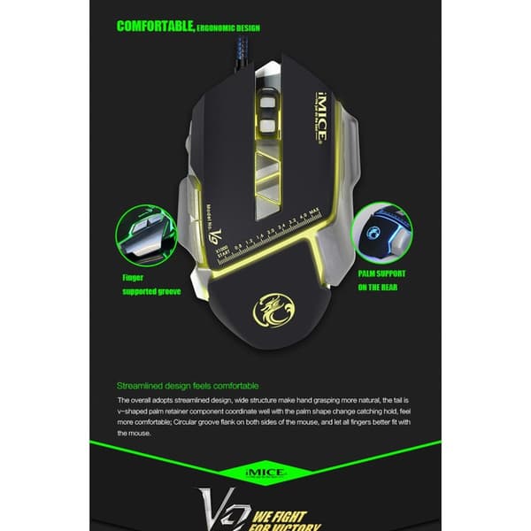 iMICE V9 Hög Precision Gamingmus USB 7knappar 4000 DPI
