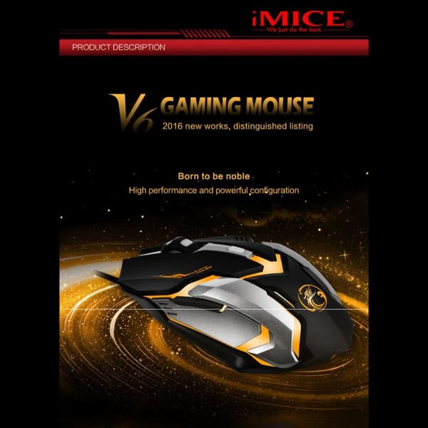 iMICE V6 Hög Precision Gamingmus USB 6knappar 3200 DPI Svart