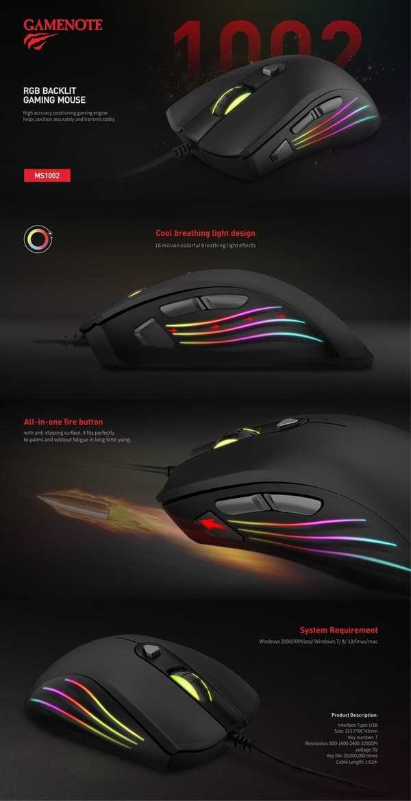 Havit HV-MS1002  RGB Gaming Mus 3200 DPI