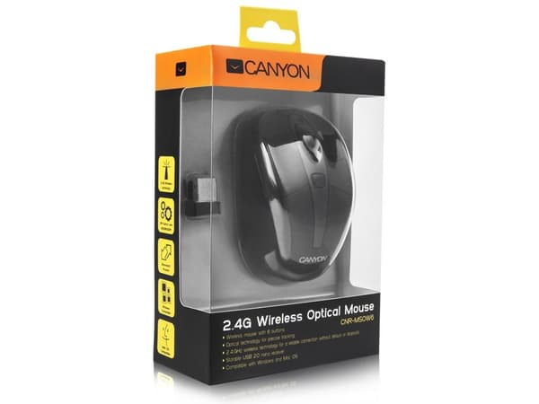 Canyon CNR-MSOW06B, Optisk, RF Trådlös, 1600 DPI, Svart