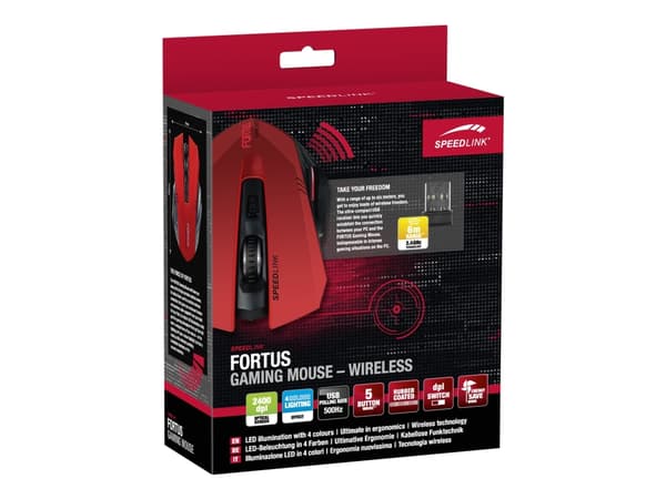 SPEEDLINK FORTUS Gaming - Mus - ergonomisk - høyrehendt - optisk - 5 knapper - trådløs - 2.4 GHz - USB trådløs mottaker - svart