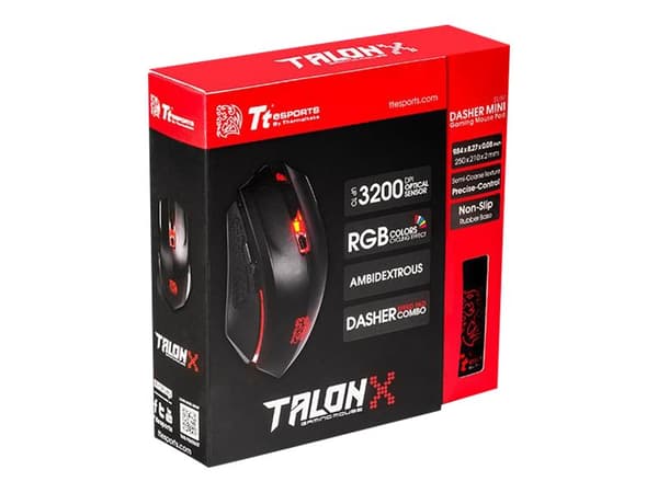 Tt eSPORTS TALON X Gaming Gear Combo, Molempikätinen, Optinen, USB A-tyyppi, 3200 DPI, Musta