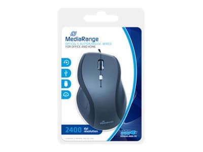 MediaRange - Mus - optisk - 5 knappar - kabelansluten - USB Svart, Grå