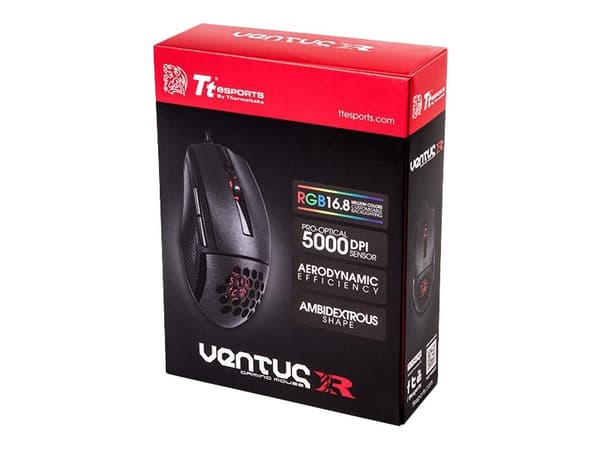 Tt eSPORTS VENTUS R - Mus - höger- och vänsterhänta - optisk - 5 knappar - kabelansluten - USB - svart Svart