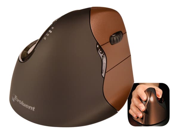 Bakker Elkhuizen Evoluent4 Small Wireless - Mus - högerhänt - optisk - 6 knappar - trådlös Svart, Brun