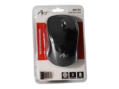 ART AM-92A - Mus - optisk - 3 knapper - trådløs - 2.4 GHz - USB trådløs mottaker - svart