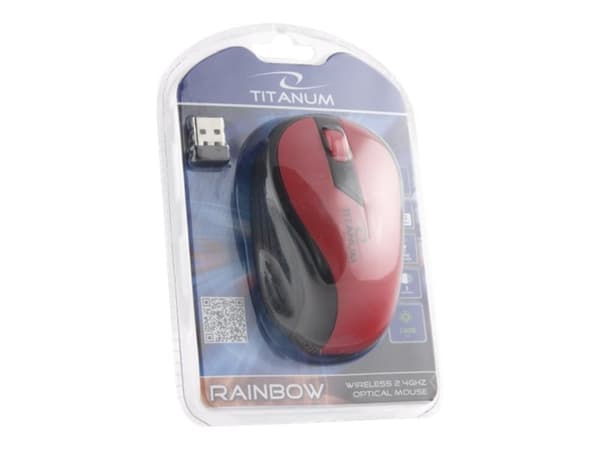 Esperanza Titanum Wireless, Oikeakätinen, Optinen, Langaton RF, 1000 DPI, Musta, Punainen musta, Punainen