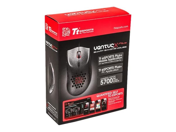 Tt eSPORTS VENTUS X Plus - Mus - högerhänt - laser - 6 knappar - kabelansluten - USB - svart