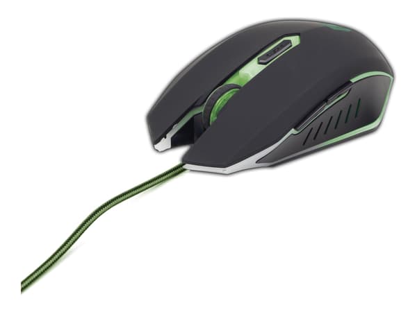 Gembird MUSG-001-G, Molempikätinen, USB A-tyyppi, 2400 DPI, Musta, Vihreä musta, Vihreä