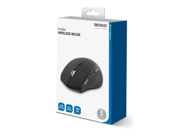 DELTACO MS-805 - Mus - optisk - 5 knappar - trådlös - trådlös USB-mottagare - svart