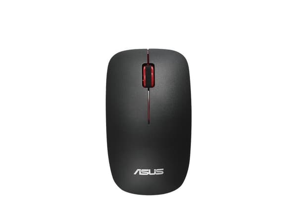 ASUS WT300 - Mus - höger- och vänsterhänta - optisk - trådlös - 2.4 GHz - trådlös USB-mottagare - svart, röd
