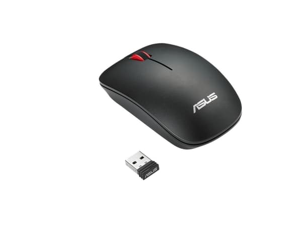 ASUS WT300 - Mus - höger- och vänsterhänta - optisk - trådlös - 2.4 GHz - trådlös USB-mottagare - svart, röd