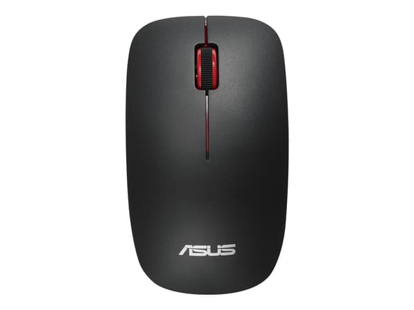 ASUS WT300 - Mus - höger- och vänsterhänta - optisk - trådlös - 2.4 GHz - trådlös USB-mottagare - svart, röd