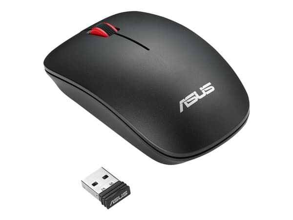 ASUS WT300 - Mus - höger- och vänsterhänta - optisk - trådlös - 2.4 GHz - trådlös USB-mottagare - svart, röd