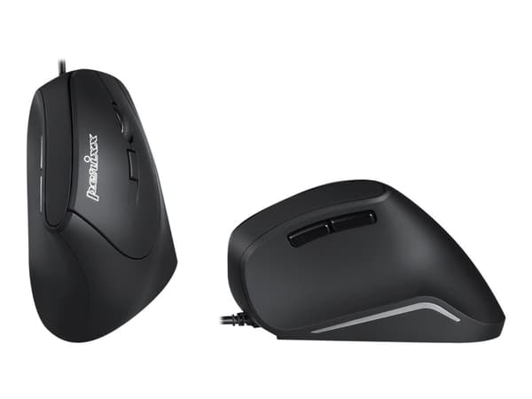 Perixx Perimice-515 II - Vertikal mus - ergonomisk - högerhänt - optisk - 6 knappar - kabelansluten - USB - svart