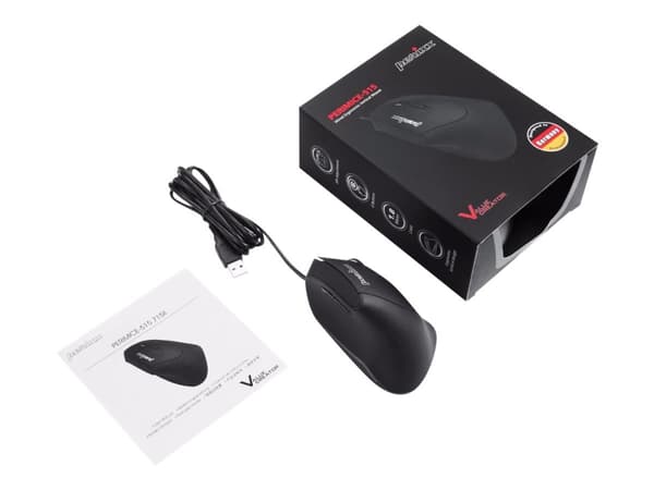 Perixx Perimice-515 II - Vertikal mus - ergonomisk - högerhänt - optisk - 6 knappar - kabelansluten - USB - svart Svart
