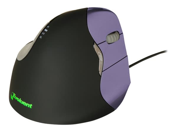 Bakker Elkhuizen Evoluent4 Small ergonomic vertical - Vertikal mus - högerhänt - optisk - kabelansluten Svart, Lila