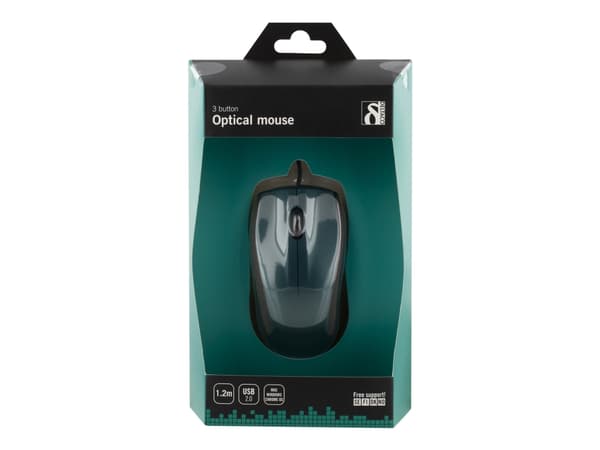 Deltaco MS-712, Molempikätinen, Optinen, USB A-tyyppi, 1200 DPI, Musta, Sininen