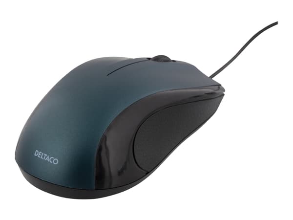 Deltaco MS-712, Molempikätinen, Optinen, USB A-tyyppi, 1200 DPI, Musta, Sininen musta, Sininen