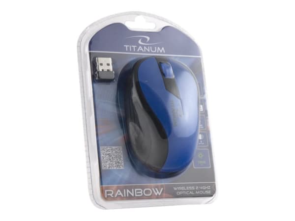 Titanum Rainbow 3D - Mus - optisk - 3 knappar - trådlös - 2.4 GHz - trådlös USB-mottagare - blå Svart, Blå