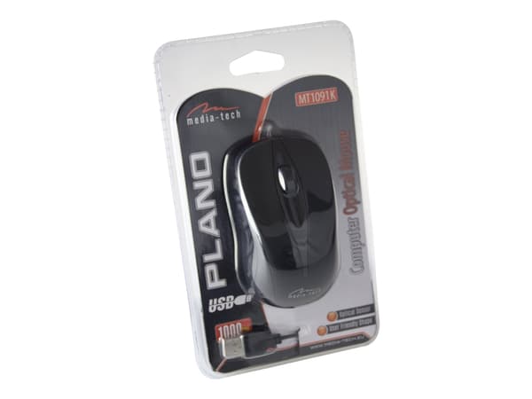 Media-Tech PLANO MT1091K - Mus - ergonomisk - optisk - 3 knappar - kabelansluten - USB Svart