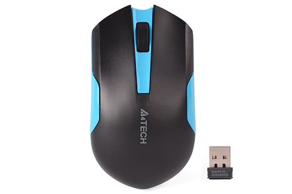 A4Tech G3-200N - Mus - optisk - 3 knapper - trådløs - 2.4 GHz - USB trådløs mottaker - svart, blå