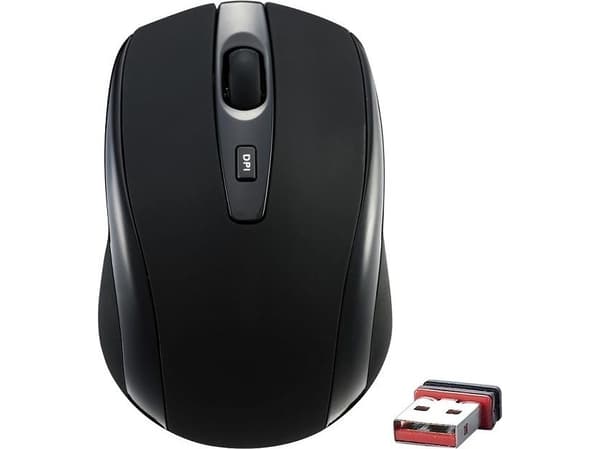 Evolveo WML-306B, Ambidextrous, Optisk, RF Trådlös, 1600 DPI, Svart, Grå
