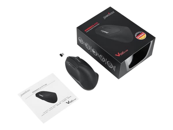 Perixx PERIMICE-715 II - Pystyhiiri - ergonominen - oikeakätinen - optinen - 6 painiketta - langaton - 2,4 GHz - langaton vastaanotin (USB) - musta
