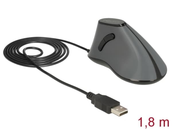 Delock - Vertikal mus - ergonomisk - høyrehendt - optisk - 5 knapper - kablet - USB - grå, svart - løsvekt