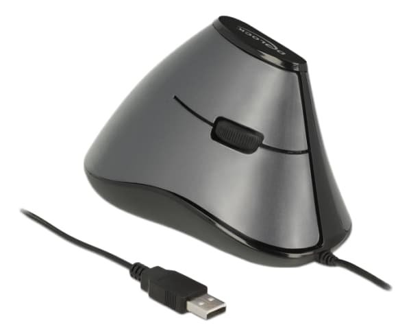 Delock - Vertikal mus - ergonomisk - høyrehendt - optisk - 5 knapper - kablet - USB - grå, svart - løsvekt