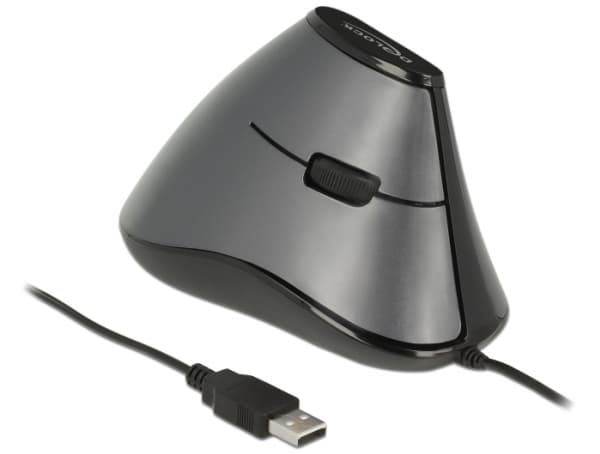 Delock - Vertikal mus - ergonomisk - høyrehendt - optisk - 5 knapper - kablet - USB - grå, svart - løsvekt