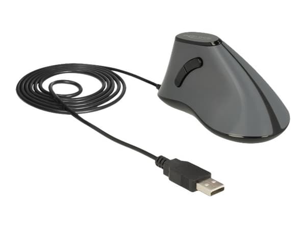 Delock - Vertikal mus - ergonomisk - høyrehendt - optisk - 5 knapper - kablet - USB - grå, svart - løsvekt