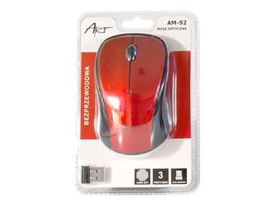ART AM-92E - Mus - optisk - 3 knapper - trådløs - 2.4 GHz - USB trådløs mottaker - rød
