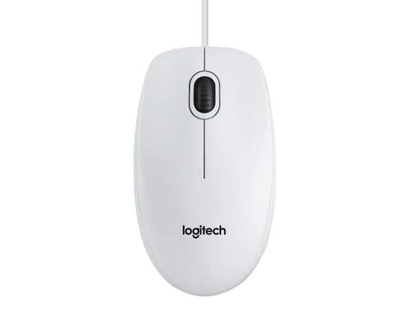 Logitech B100 - Mus - høyre- og venstrehåndet - optisk - 3 knapper - kablet - USB - hvit