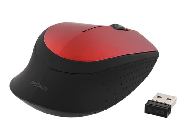 DELTACO MS-462 - Mus - optisk - 3 knapper - trådløs - 2.4 GHz - USB trådløs mottaker - rød