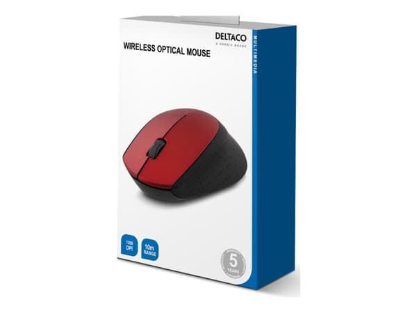 DELTACO MS-462 - Mus - optisk - 3 knapper - trådløs - 2.4 GHz - USB trådløs mottaker - rød
