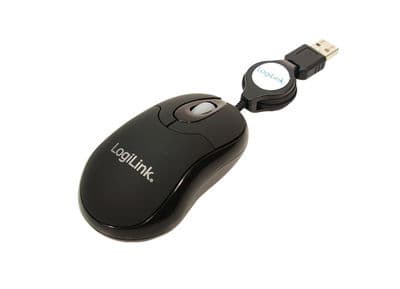 LogiLink Mini with retractable cable - Mus - höger- och vänsterhänta - optisk - 3 knappar - kabelansluten - USB