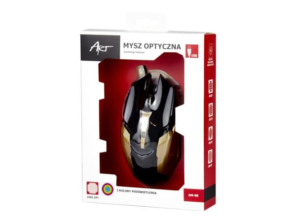 ART AM-98 - Mus - optisk - 6 knappar - kabelansluten - USB - svart, guld