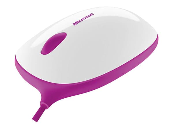 Barnmus - Microsoft Express Mouse - höger- och vänsterhänt - optisk - 3 knappar - kablage - USB - vit, rosa