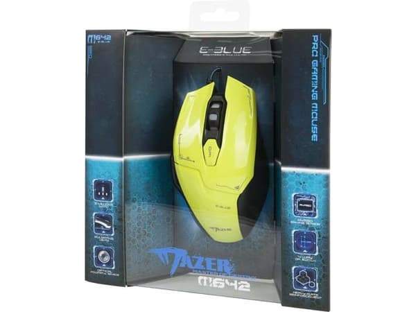 E-blue Mazer M642, högerhand, Optisk, USB Type-A, 2500 DPI, Grön