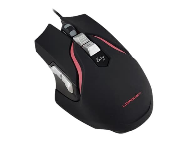LC-Power m715B, Oikeakätinen, Optinen, USB A-tyyppi, 4000 DPI, Musta, Hopea musta, Hopea