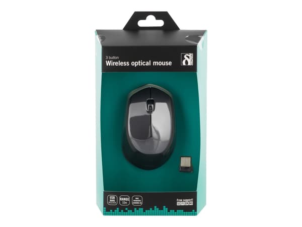 DELTACO MS-460 - Mus - optisk - 3 knappar - trådlös - 2.4 GHz - trådlös USB-mottagare - svart
