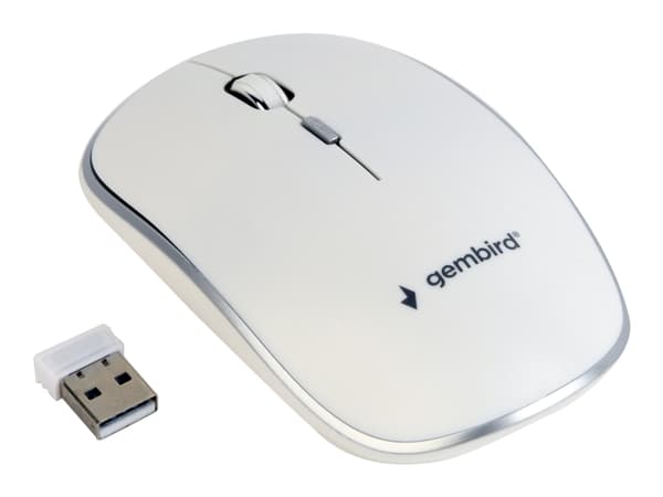 Gembird MUSW-4B-01-W - Mus - optisk - 4 knappar - trådlös - 2.4 GHz - trådlös USB-mottagare - vit - blåsa