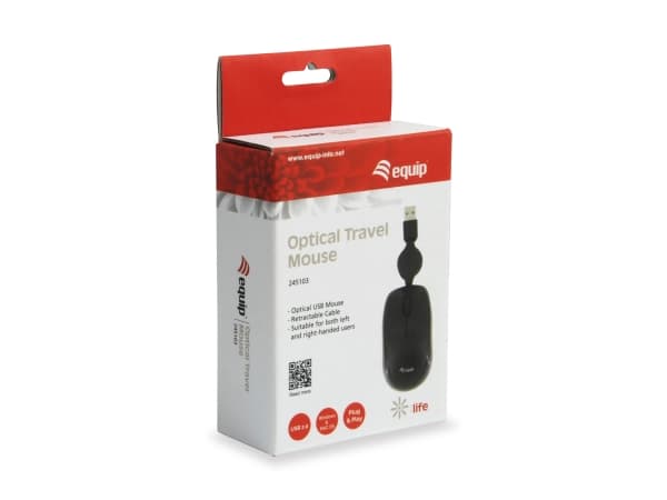 Equip 245103, Ambidextrous, Optisk, USB Type-A, 1000 DPI, Svart