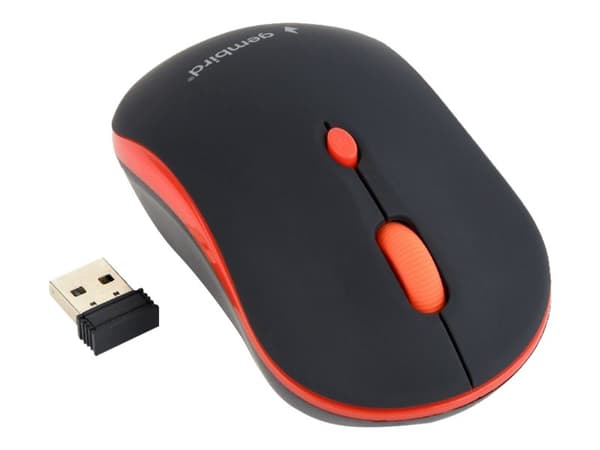 Gembird WIRELESS OPTICAL MOUSE MUSW-4B-03-R 1600DP - Maus, Molempikätinen, Optinen, Langaton RF, 1600 DPI, Musta, Punainen