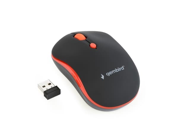 Gembird WIRELESS OPTICAL MOUSE MUSW-4B-03-R 1600DP - Maus, Molempikätinen, Optinen, Langaton RF, 1600 DPI, Musta, Punainen